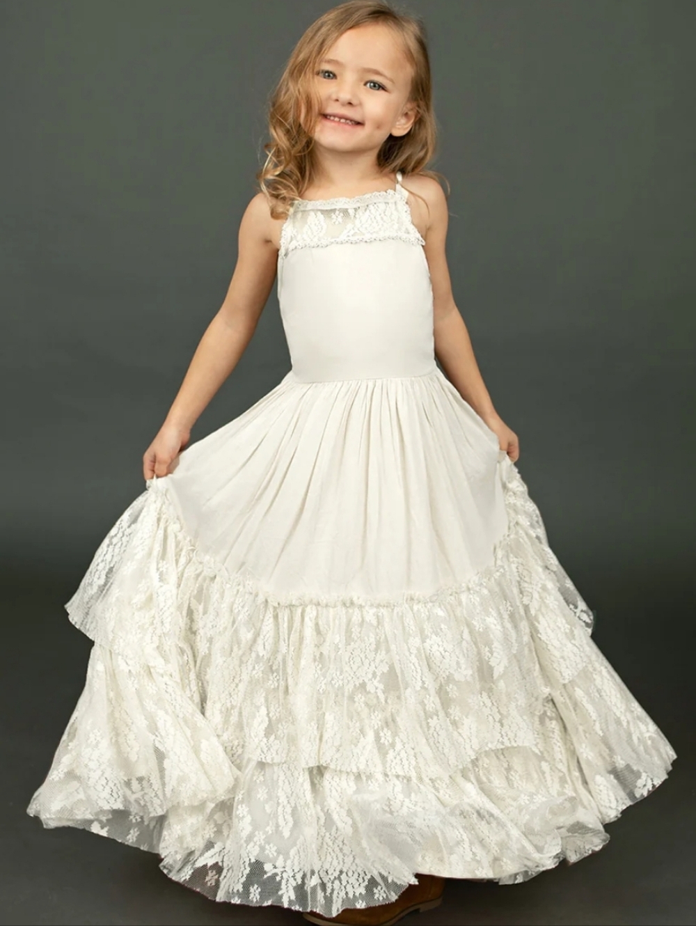 Joyfolie Catrin Dress in Cream Lace Tiered